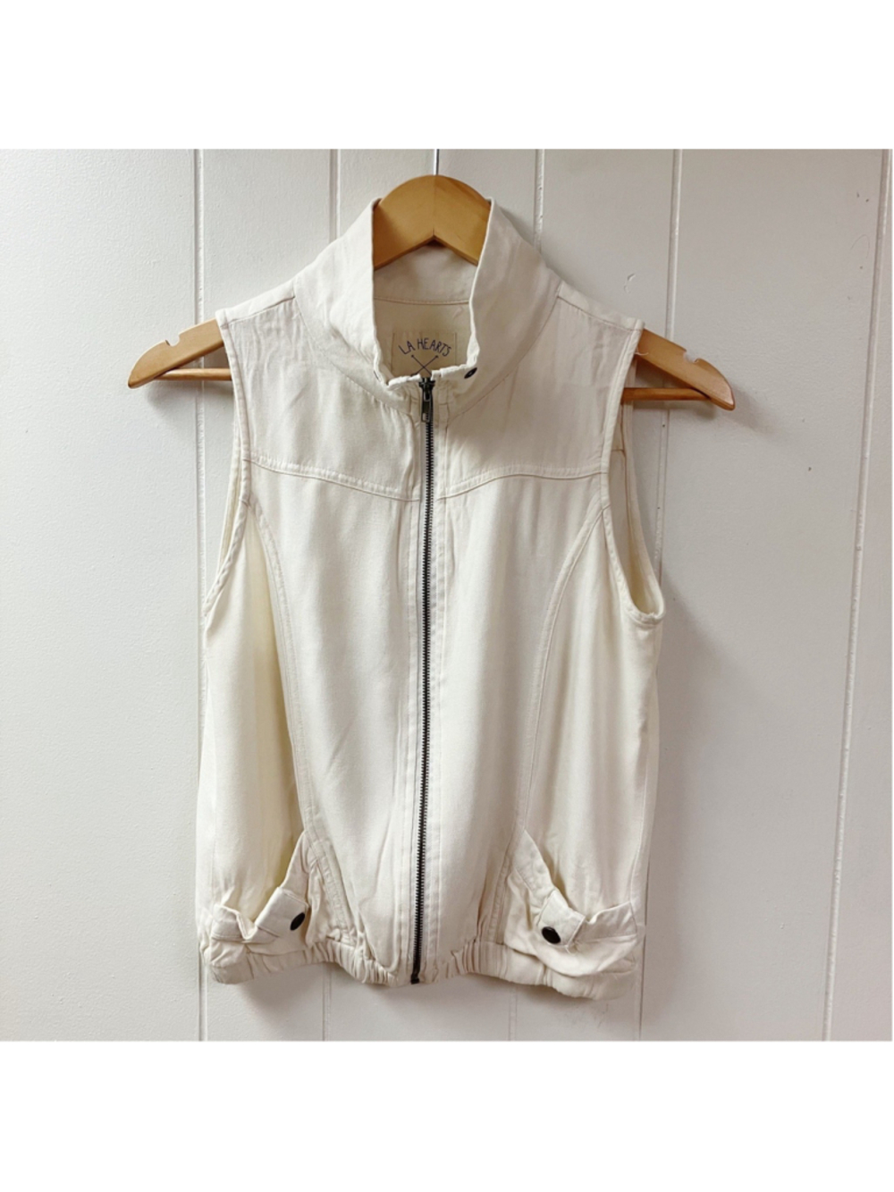 LA HEARTS Womens Zip Front Utility Vest SMALL Ivory Lightweight Autumn Boho
